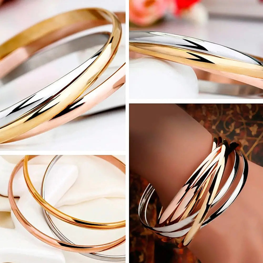 Trendy Titanium Steel Three-color Three-ring Bracelet Creative For Women Men Charm Cuff Bangle Bracelet Jewelry Festival Gifts