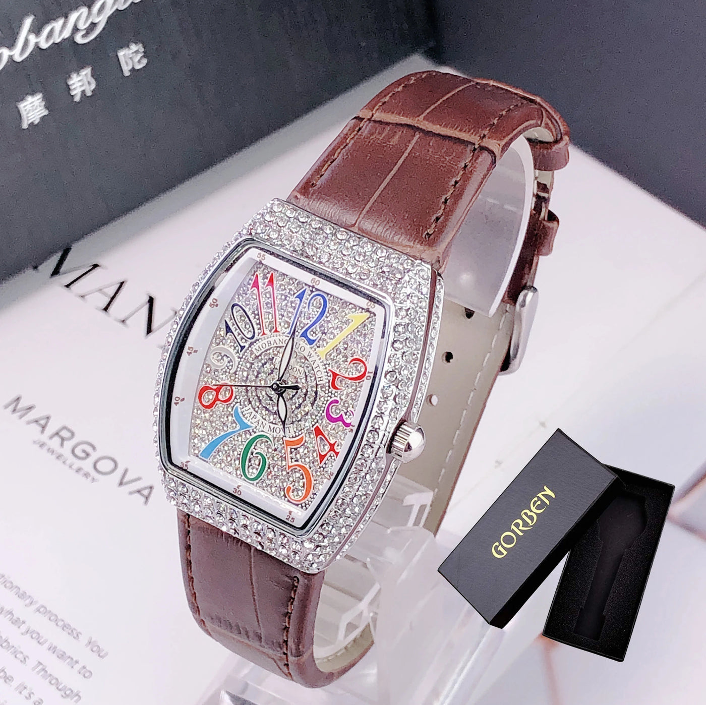 Luxury Diamond Crystal Women Watches Colorful Rectangle Dial Leather Quartz Watch Clock Unique Design Wristwatch часы женские