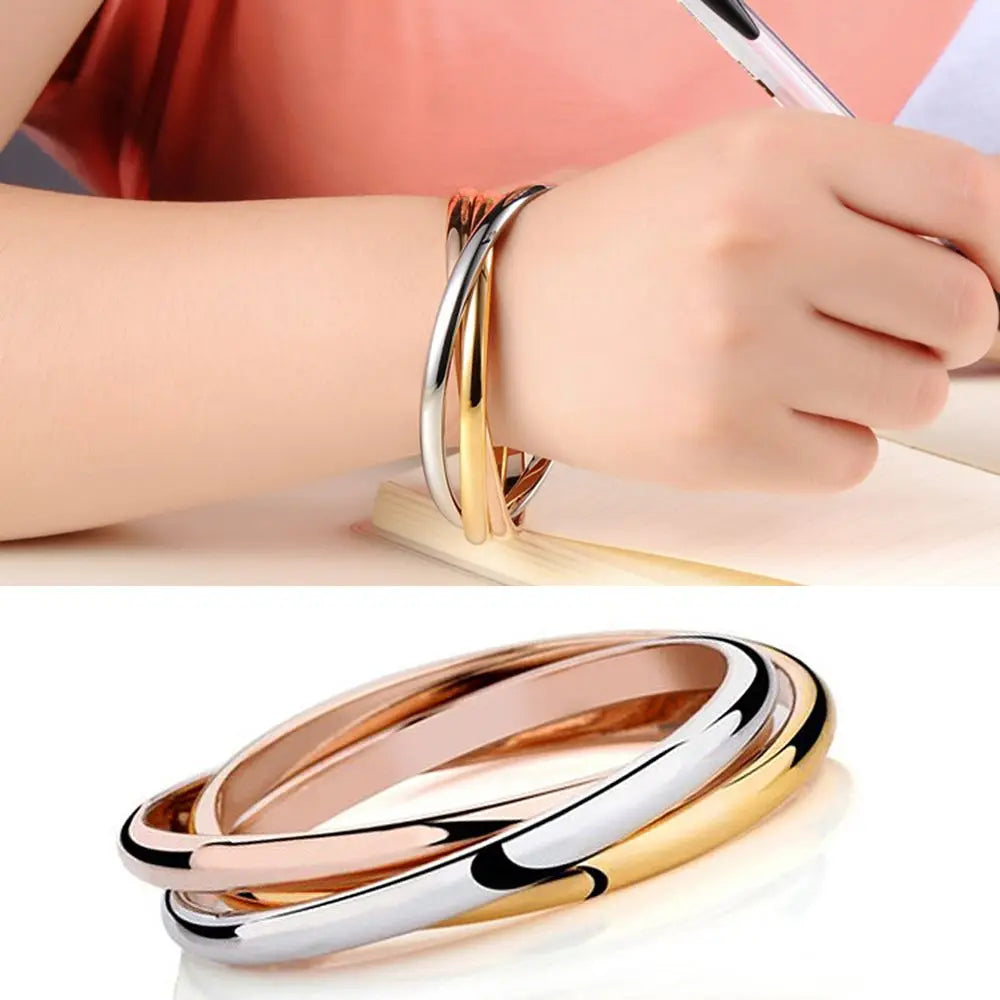 Trendy Titanium Steel Three-color Three-ring Bracelet Creative For Women Men Charm Cuff Bangle Bracelet Jewelry Festival Gifts