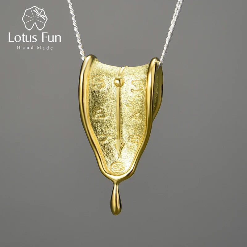 Lotus Fun Eternity Necklace – 18K Gold Clock-Shaped Pendant, 925 Sterling Silver Original Jewelry, Symbol of Love Forever for Women.