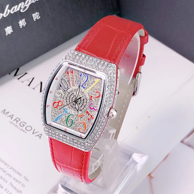Luxury Diamond Crystal Women Watches Colorful Rectangle Dial Leather Quartz Watch Clock Unique Design Wristwatch часы женские