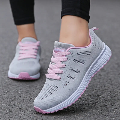 Women’s Casual Mesh Sneakers – Lightweight, Breathable Walking Flats, Vulcanized Gym Shoes, Stylish Everyday Footwear for Comfort and Fashion (White, 2021).
