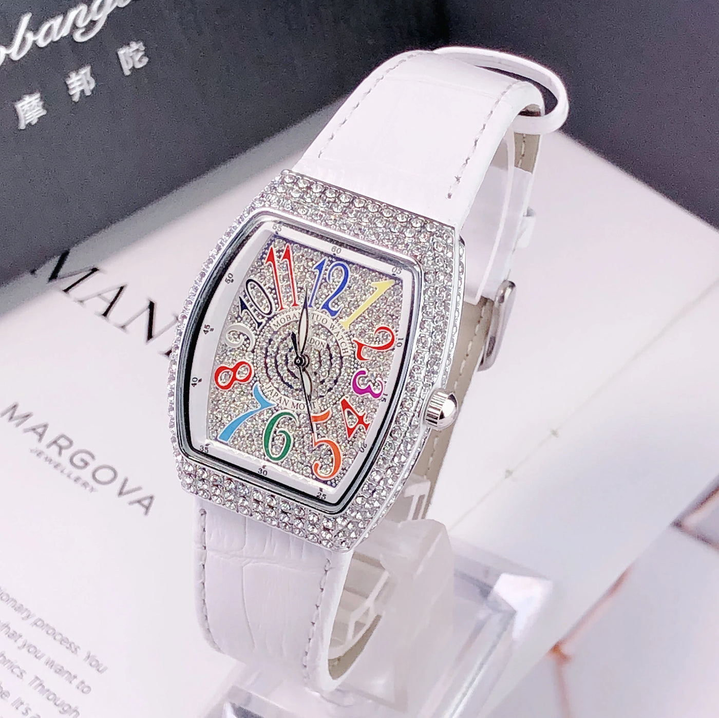 Luxury Diamond Crystal Women Watches Colorful Rectangle Dial Leather Quartz Watch Clock Unique Design Wristwatch часы женские