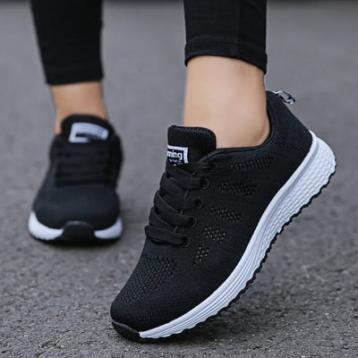 Women’s Casual Mesh Sneakers – Lightweight, Breathable Walking Flats, Vulcanized Gym Shoes, Stylish Everyday Footwear for Comfort and Fashion (White, 2021).