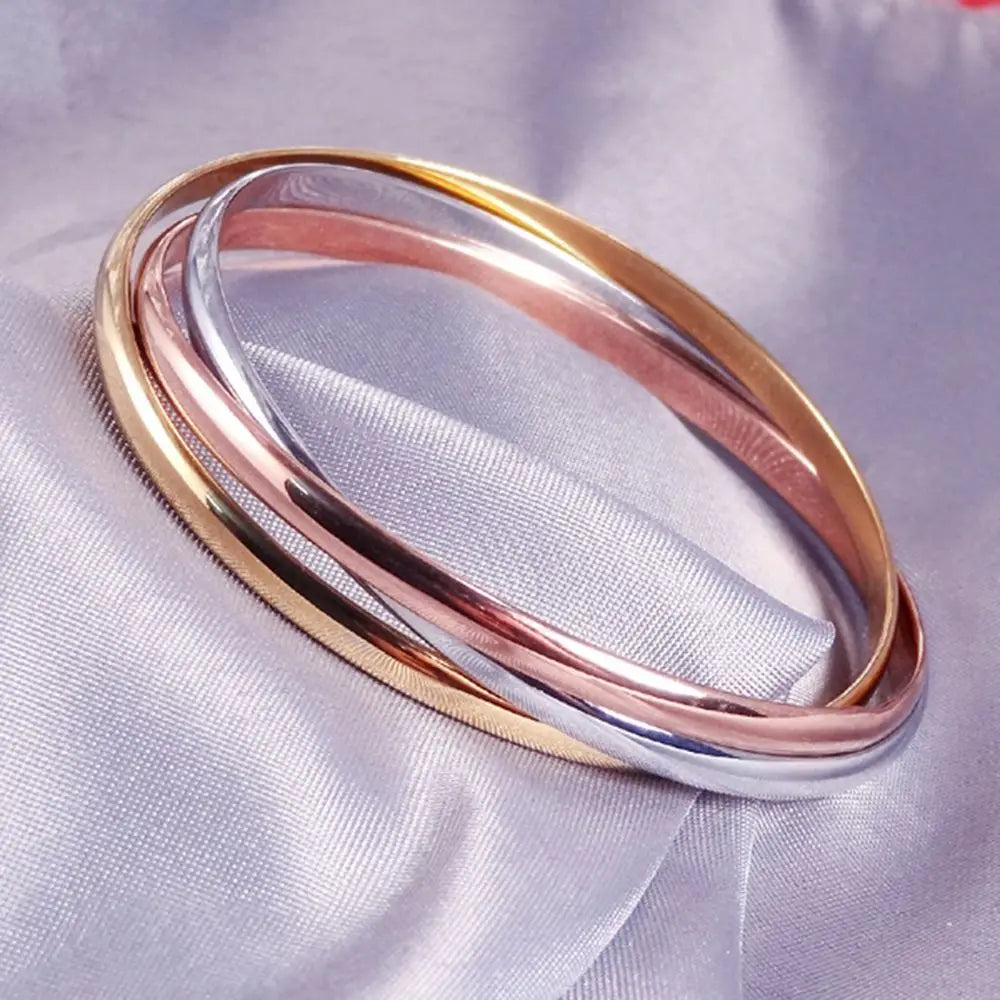 Trendy Titanium Steel Three-color Three-ring Bracelet Creative For Women Men Charm Cuff Bangle Bracelet Jewelry Festival Gifts