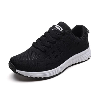 Women’s Casual Mesh Sneakers – Lightweight, Breathable Walking Flats, Vulcanized Gym Shoes, Stylish Everyday Footwear for Comfort and Fashion (White, 2021).