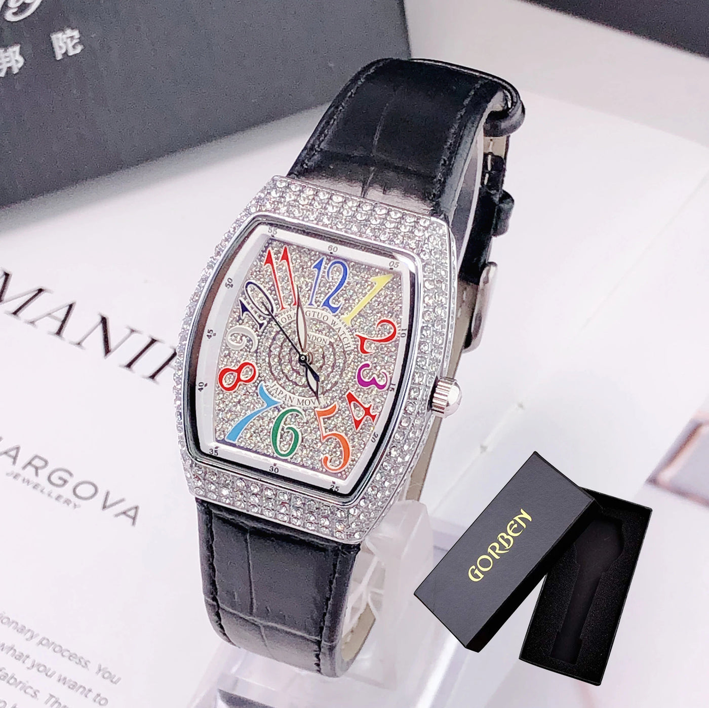 Luxury Diamond Crystal Women Watches Colorful Rectangle Dial Leather Quartz Watch Clock Unique Design Wristwatch часы женские