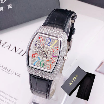 Luxury Diamond Crystal Women Watches Colorful Rectangle Dial Leather Quartz Watch Clock Unique Design Wristwatch часы женские
