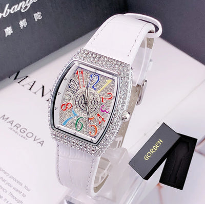 Luxury Diamond Crystal Women Watches Colorful Rectangle Dial Leather Quartz Watch Clock Unique Design Wristwatch часы женские