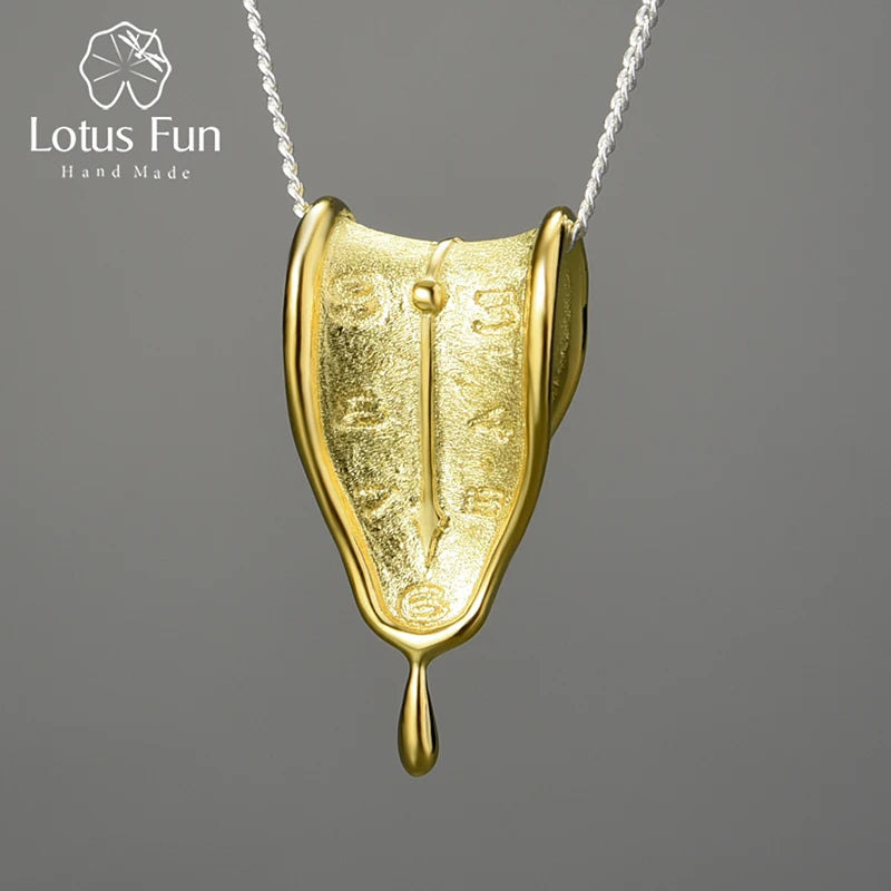 Lotus Fun Eternity Necklace – 18K Gold Clock-Shaped Pendant, 925 Sterling Silver Original Jewelry, Symbol of Love Forever for Women.