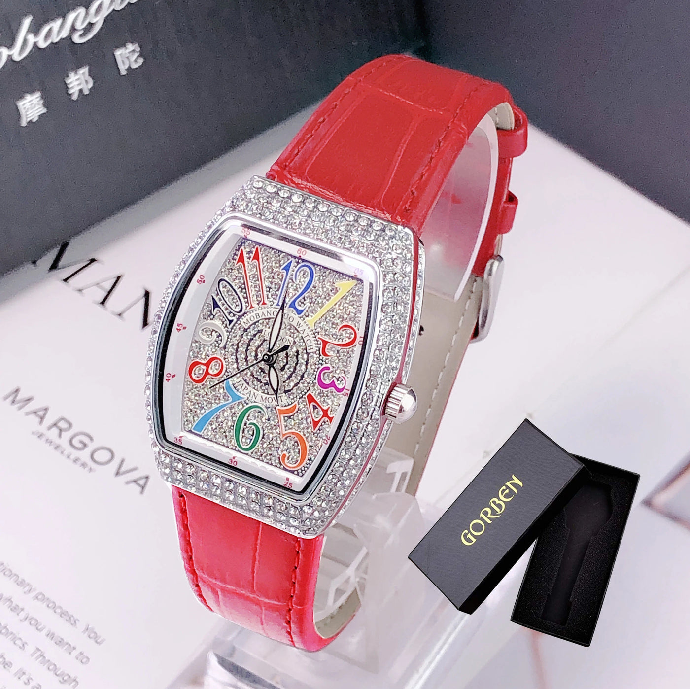 Luxury Diamond Crystal Women Watches Colorful Rectangle Dial Leather Quartz Watch Clock Unique Design Wristwatch часы женские