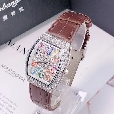 Luxury Diamond Crystal Women Watches Colorful Rectangle Dial Leather Quartz Watch Clock Unique Design Wristwatch часы женские