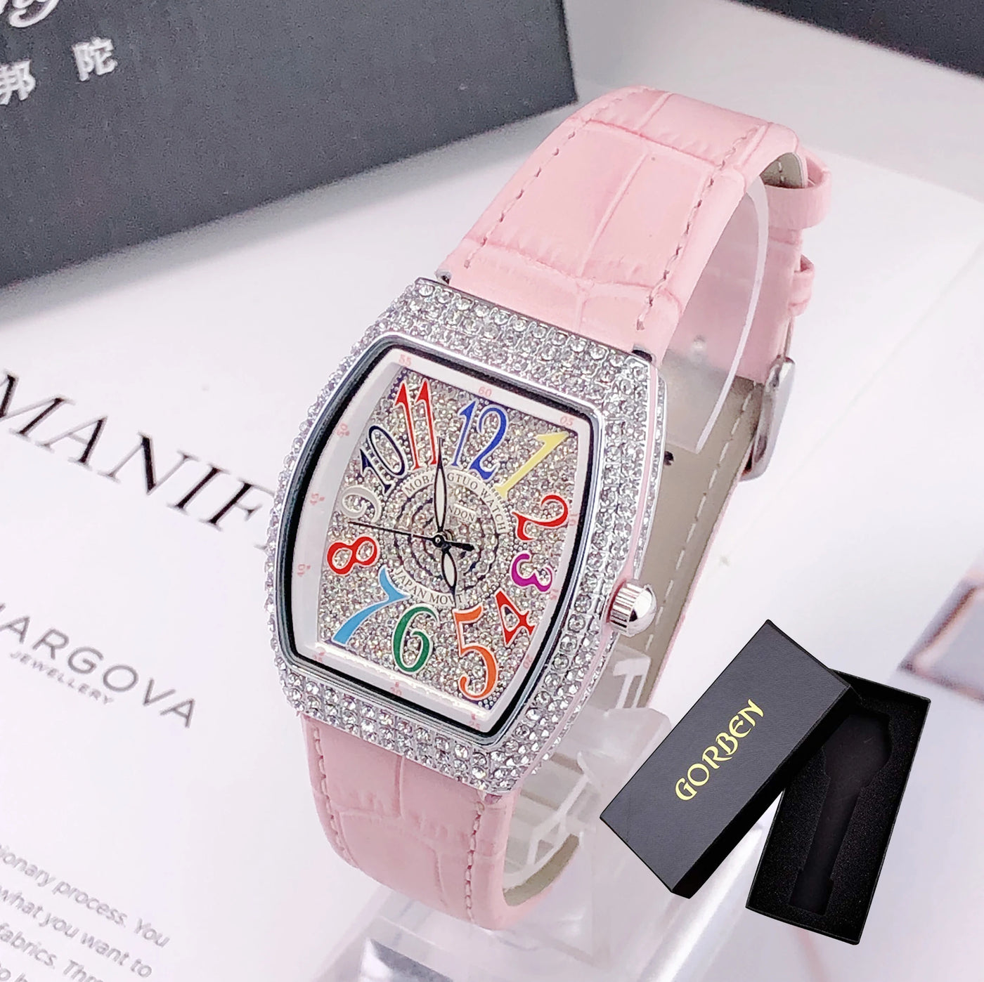 Luxury Diamond Crystal Women Watches Colorful Rectangle Dial Leather Quartz Watch Clock Unique Design Wristwatch часы женские