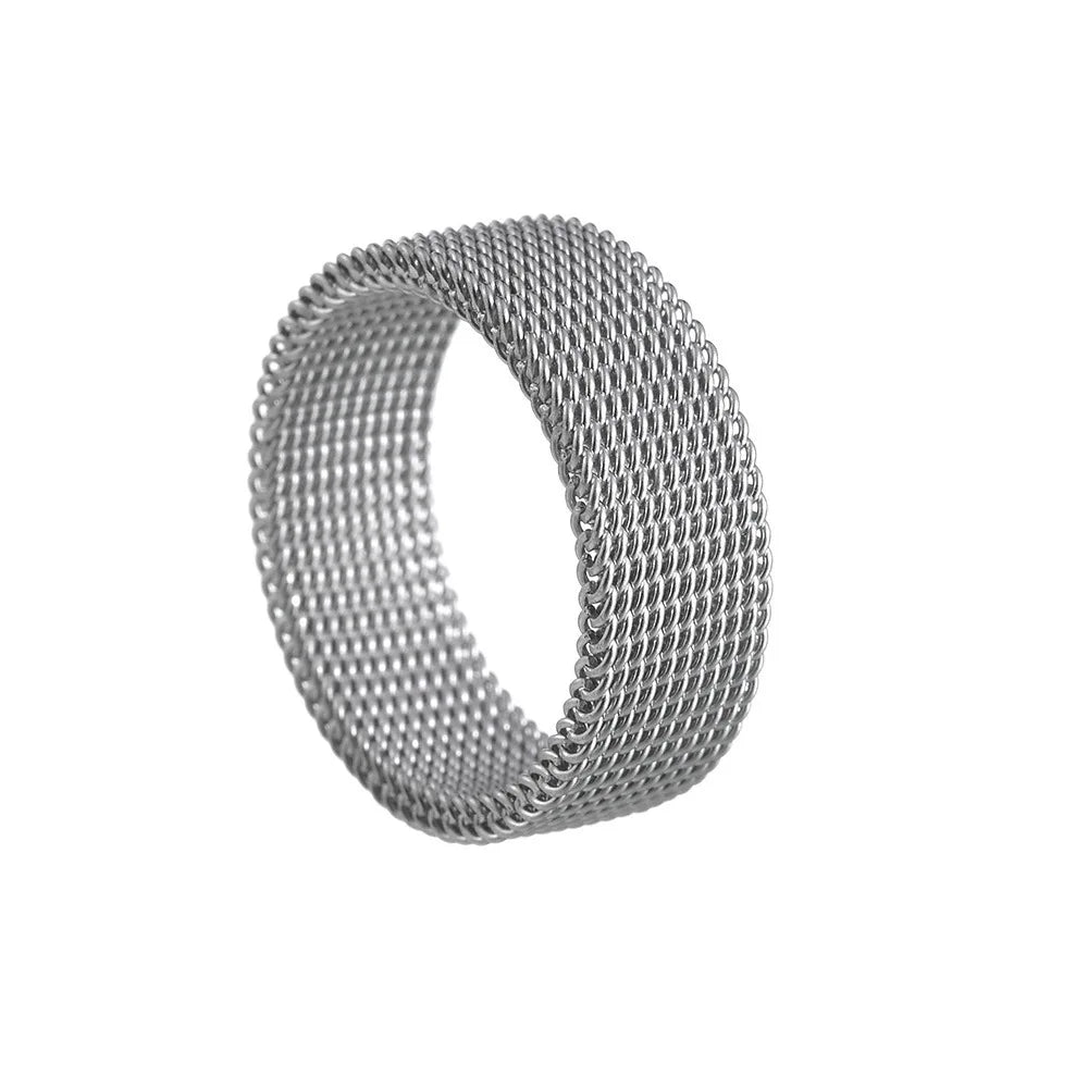 New Fashion Titanium Steel 8MM Grid Mesh Ring Woman For Men High Quality Simple  Multi-color Jewelry Party Gifts ﻿