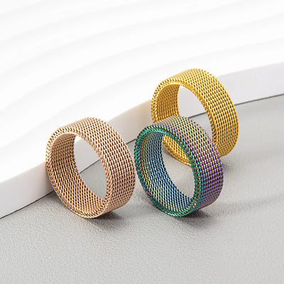 New Fashion Titanium Steel 8MM Grid Mesh Ring Woman For Men High Quality Simple  Multi-color Jewelry Party Gifts ﻿