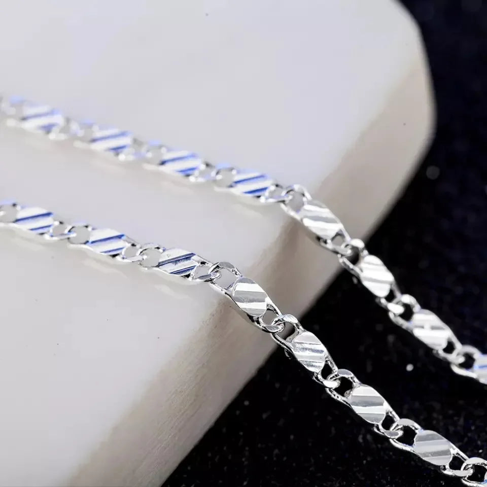 Fashion 18K Gold Necklace – 2MM Side Chain Jewelry for Men & Women, 925 Sterling Silver, Multiple Length Options 16–30 Inch.