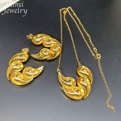 Trendy 18K Gold Plated Jewelry Set – Elegant Chunky Hoop Earrings & Necklace, Exquisite Dubai Bridal Wedding Party Gifts for Women.
