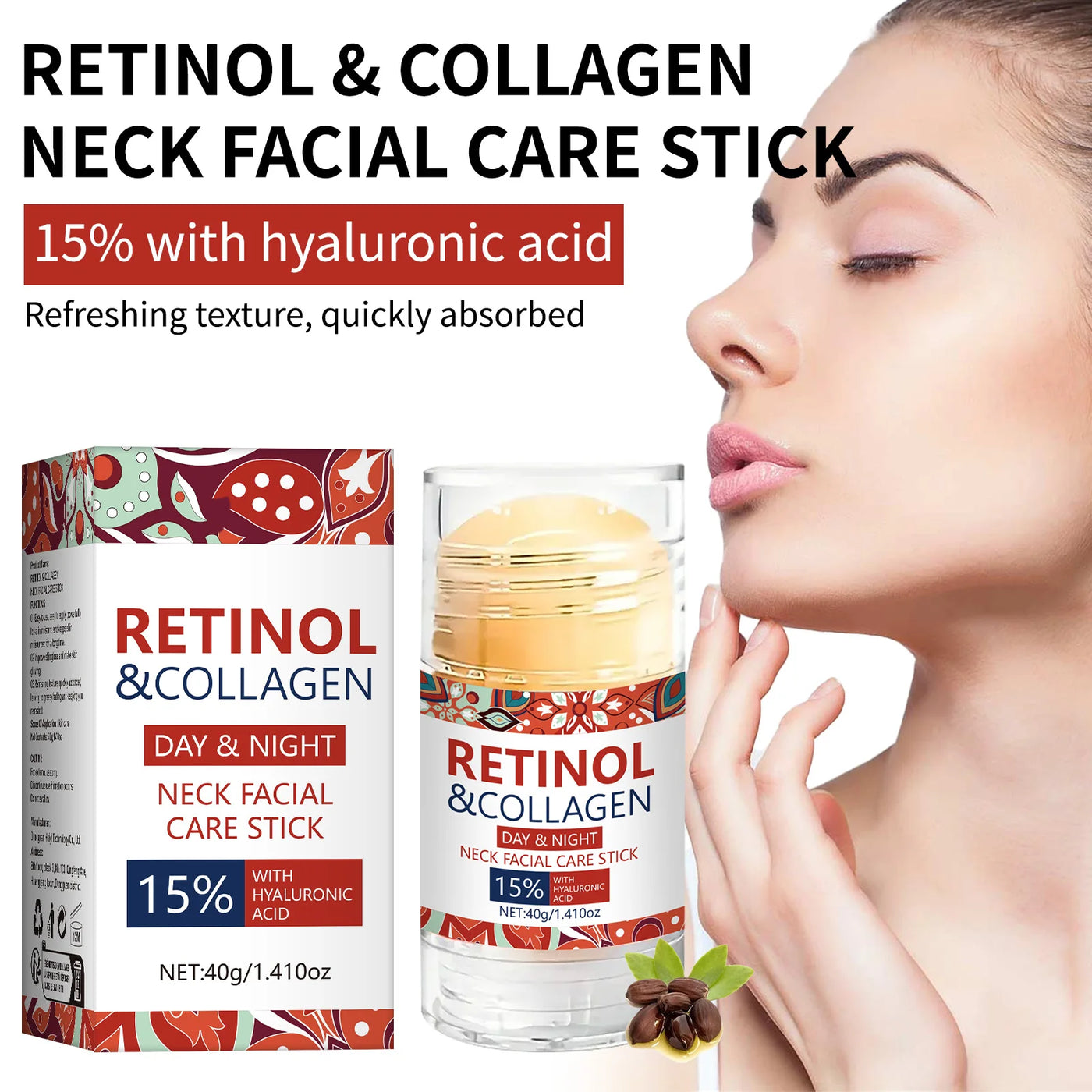 Retinol & Collagen Facial Care Stick - 40g, Day & Night Use, Non-Greasy & Moisturizing Neck Facial Care Stick