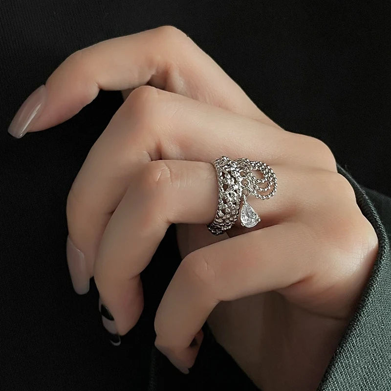 MEWANRY Tassel Chain Rings for Women Trendy Design Charming Luxury Irregular Shiny Simple Punk Birthday Jewelry Gifts Wholesale