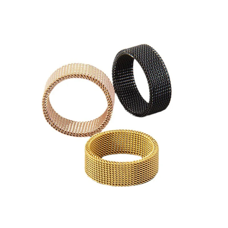 New Fashion Titanium Steel 8MM Grid Mesh Ring Woman For Men High Quality Simple  Multi-color Jewelry Party Gifts ﻿