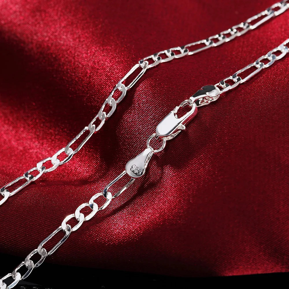 New Noble 925 Sterling Silver Jewelry Set – 4MM Chain Necklace & Bracelet for Men and Women, Elegant Wedding & Christmas Gift.
