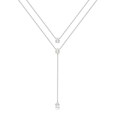 18K Gold Plated Double Layer Necklace – Elegant Tear Drop Charm with Green CZ, Classic Clavicle Chain Fashion Jewelry for Women.