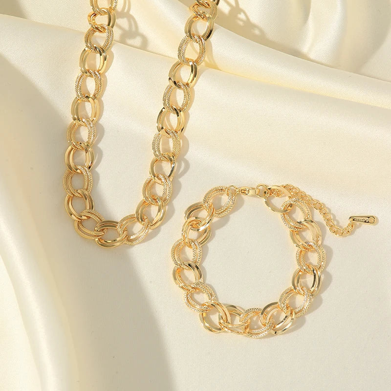 EILIECK 316L Stainless Steel Jewelry Set – 18K Gold Plated Double Link Chain Necklace & Bracelet, Waterproof Fashion Gift for Women.