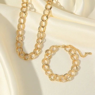 EILIECK 316L Stainless Steel Jewelry Set – 18K Gold Plated Double Link Chain Necklace & Bracelet, Waterproof Fashion Gift for Women.
