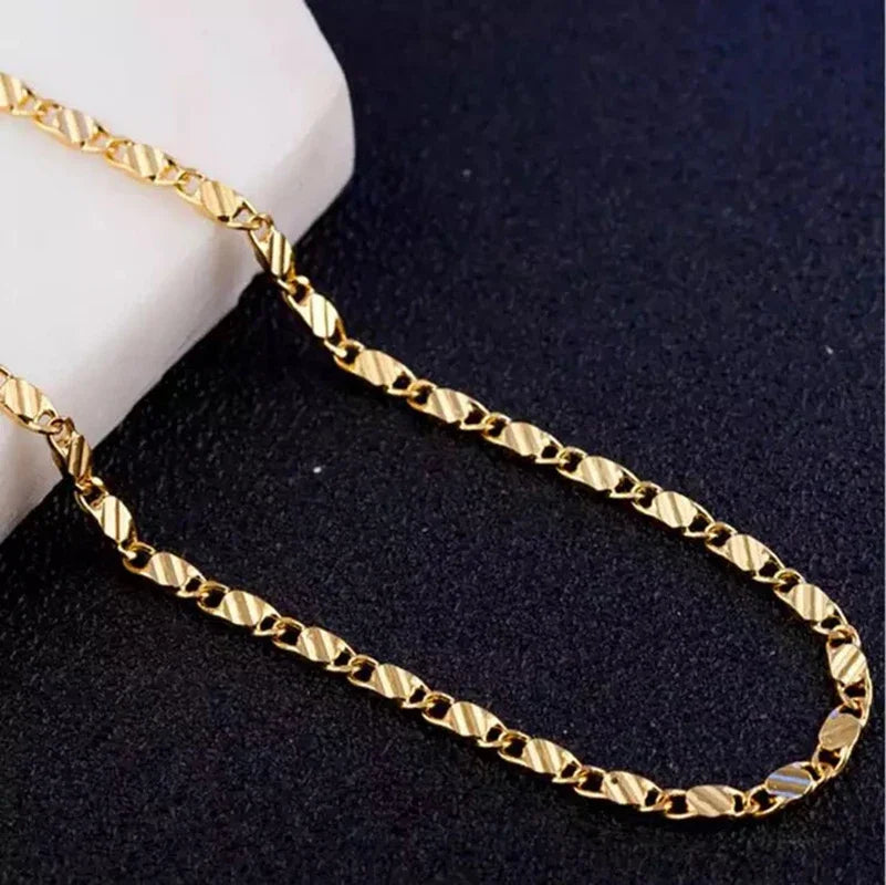 Fashion 18K Gold Necklace – 2MM Side Chain Jewelry for Men & Women, 925 Sterling Silver, Multiple Length Options 16–30 Inch.