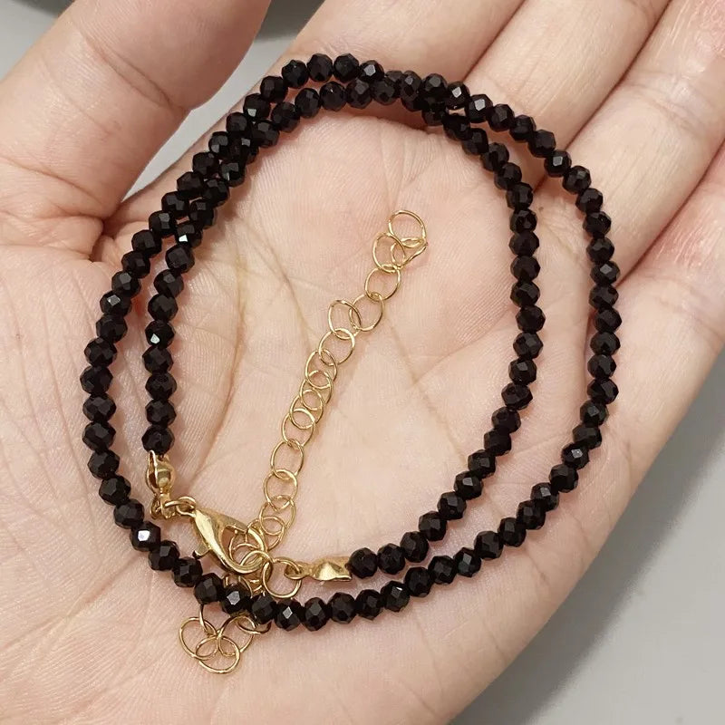 Trendy 3mm Beaded Choker Necklace – Black & Clear Beads Chain Jewelry for Women, Stylish Party Necklace & Sweet Bijoux Femme Gift.