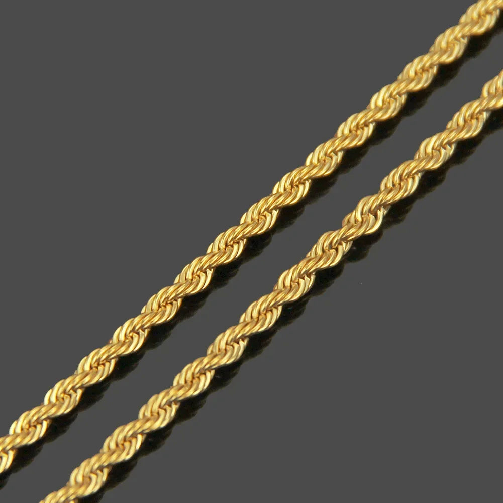 Luck Fashion 14K Gold Plated Rope Chain Necklace – Non-Tarnish, Waterproof, Thick Twist Design, 2.5mm–8mm, Gift for Men & Women.