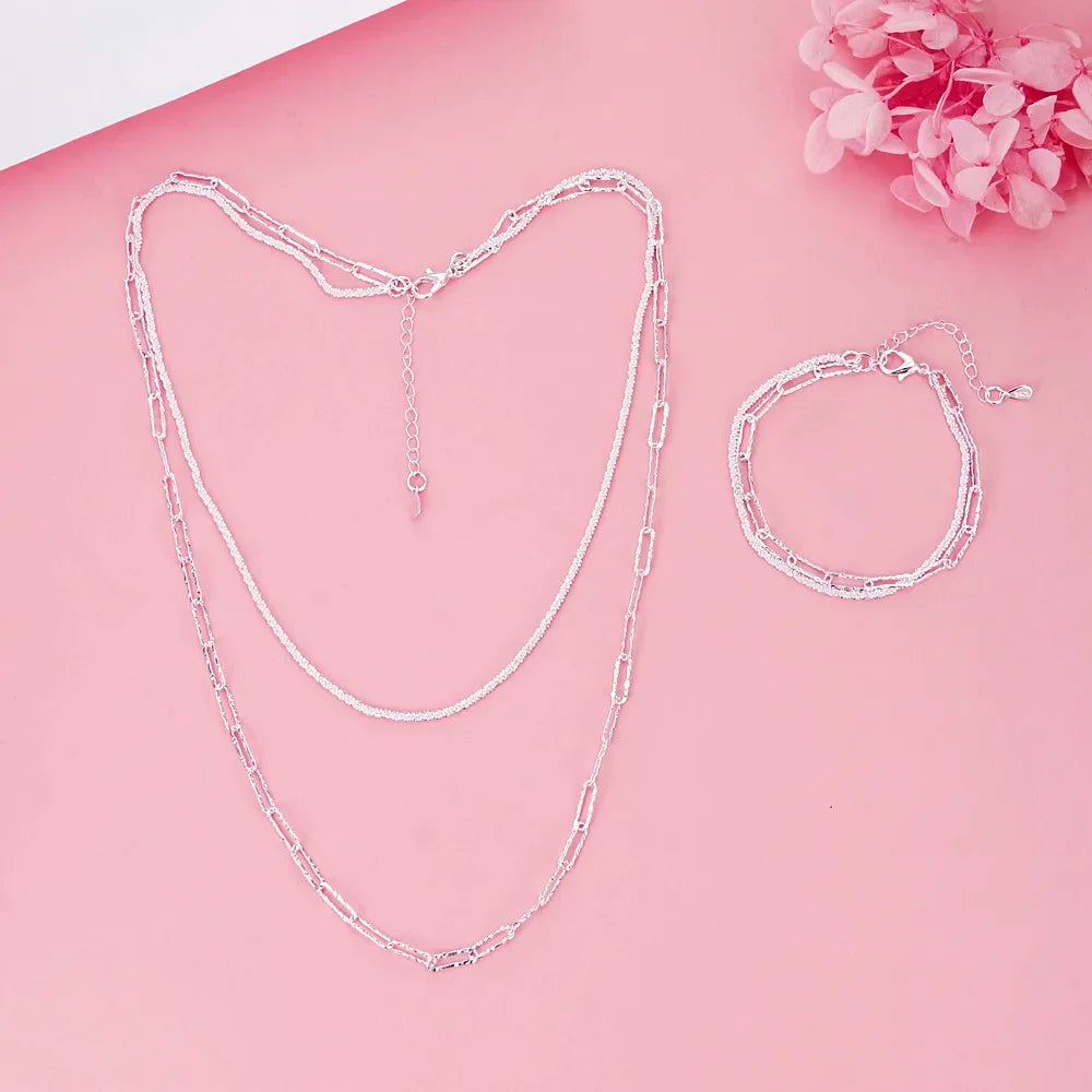925 Sterling Silver Jewelry Set – Romantic Bracelet & Necklace for Women, Elegant Fashion Designer Accessories, Wedding & Christmas Party Gift.