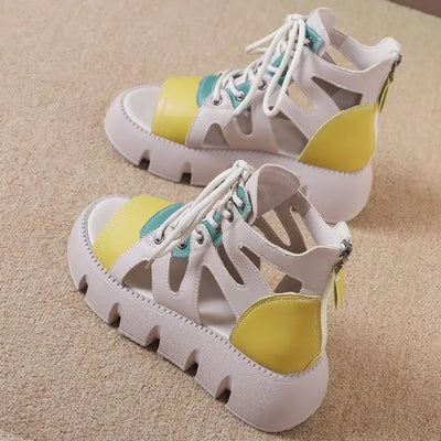 2025 Women’s Chunky Platform Gladiator Sandals – Breathable Strappy Summer Shoes with Bold Color Block Design & Comfortable Elevated Style.