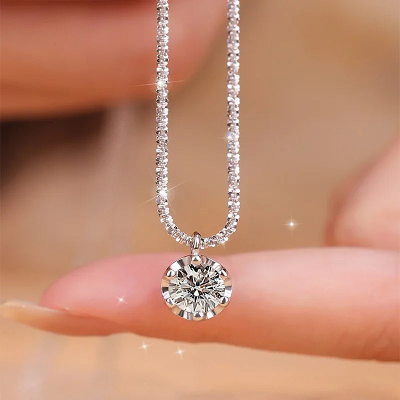 Sparkling Sterling Silver Necklace – Women’s Fashion Clavicle O-Chain with Clear Zircon Pendant, Versatile Elegant Jewelry for Everyday & Parties.