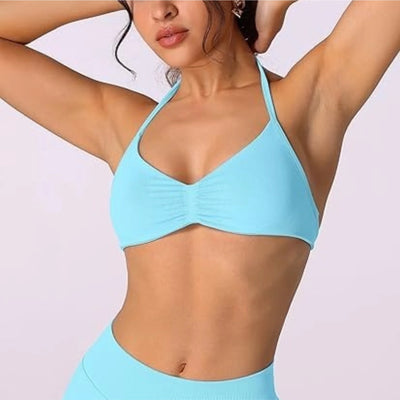 Strappy Bra Top Women High Support Thin Strap Halter Sport Seamless Bras Scrunch Workout Yoga Tank