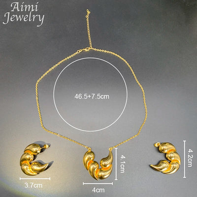 Trendy 18K Gold Plated Jewelry Set – Elegant Chunky Hoop Earrings & Necklace, Exquisite Dubai Bridal Wedding Party Gifts for Women.