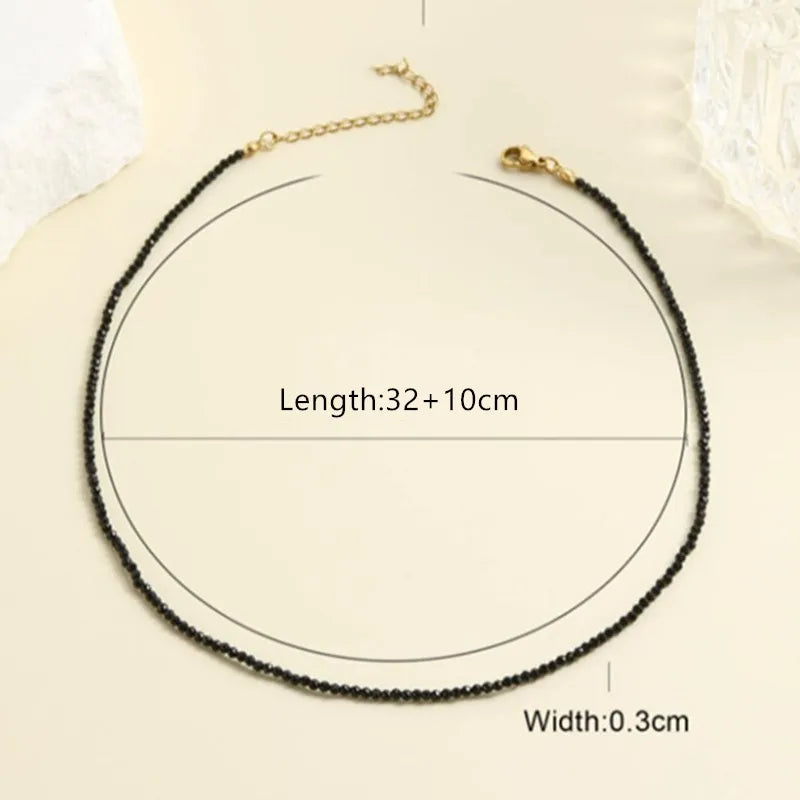 Trendy 3mm Beaded Choker Necklace – Black & Clear Beads Chain Jewelry for Women, Stylish Party Necklace & Sweet Bijoux Femme Gift.
