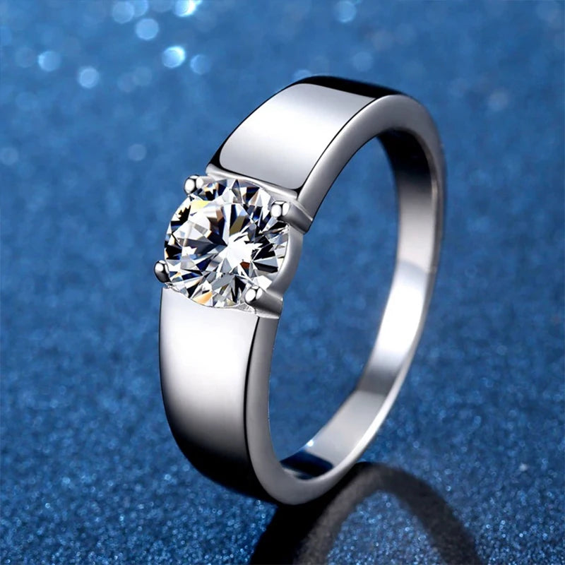 Tezzc 2ct Moissanite Wedding Band Men Ring 925 Sterling Silver classic Engagement Diamond Men Rings With Certificate Jewelry