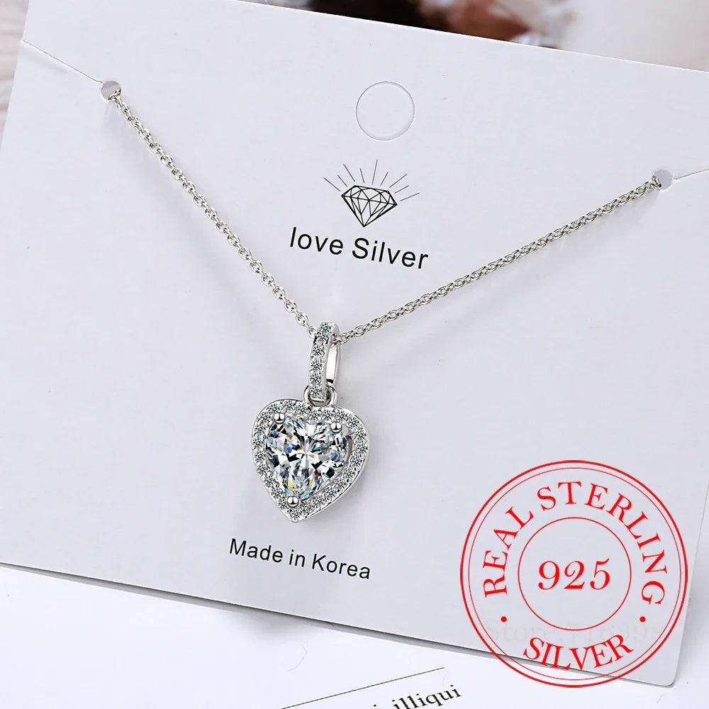Top Quality 925 Sterling Silver Necklace – Forever Love Heart Pendant with Big CZ Charm, Dainty Jewelry Gift for Women & Valentine’s.
