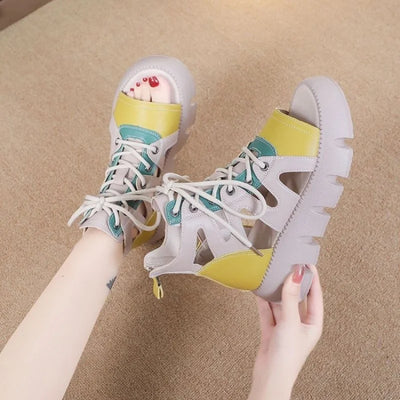 2025 Women’s Chunky Platform Gladiator Sandals – Breathable Strappy Summer Shoes with Bold Color Block Design & Comfortable Elevated Style.
