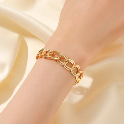 EILIECK 316L Stainless Steel Jewelry Set – 18K Gold Plated Double Link Chain Necklace & Bracelet, Waterproof Fashion Gift for Women.