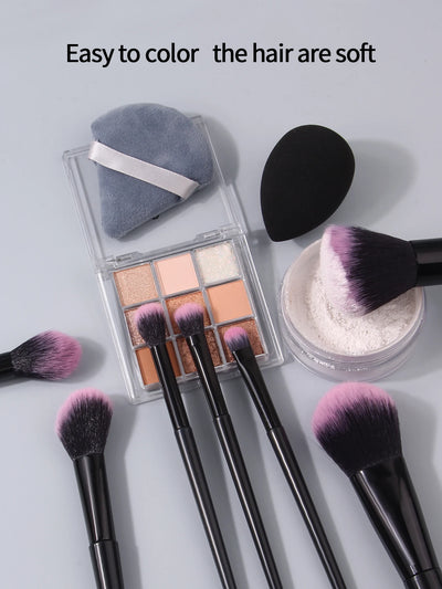 Professional makeup tool set: 12 makeup brushes, 2 water-drop makeup sponge eggs, and 2 triangular powder puffs