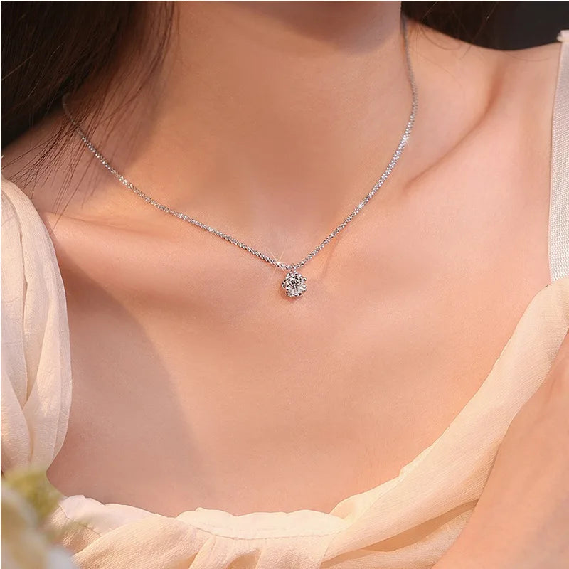 Sparkling Sterling Silver Necklace – Women’s Fashion Clavicle O-Chain with Clear Zircon Pendant, Versatile Elegant Jewelry for Everyday & Parties.