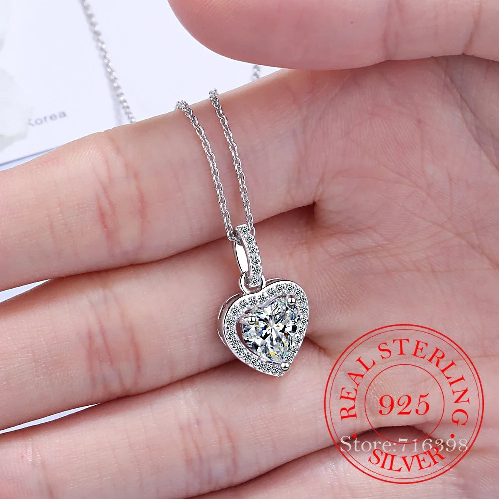 Top Quality 925 Sterling Silver Necklace – Forever Love Heart Pendant with Big CZ Charm, Dainty Jewelry Gift for Women & Valentine’s.
