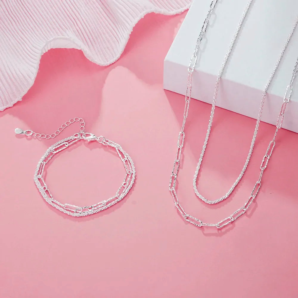 925 Sterling Silver Jewelry Set – Romantic Bracelet & Necklace for Women, Elegant Fashion Designer Accessories, Wedding & Christmas Party Gift.