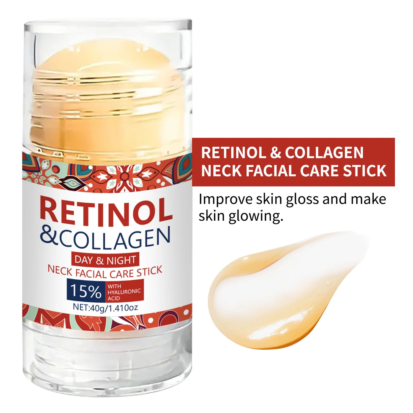Retinol & Collagen Facial Care Stick - 40g, Day & Night Use, Non-Greasy & Moisturizing Neck Facial Care Stick