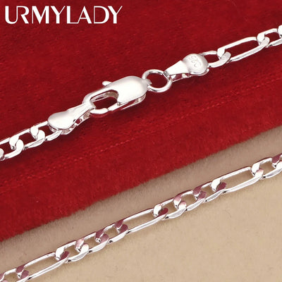 New Noble 925 Sterling Silver Jewelry Set – 4MM Chain Necklace & Bracelet for Men and Women, Elegant Wedding & Christmas Gift.