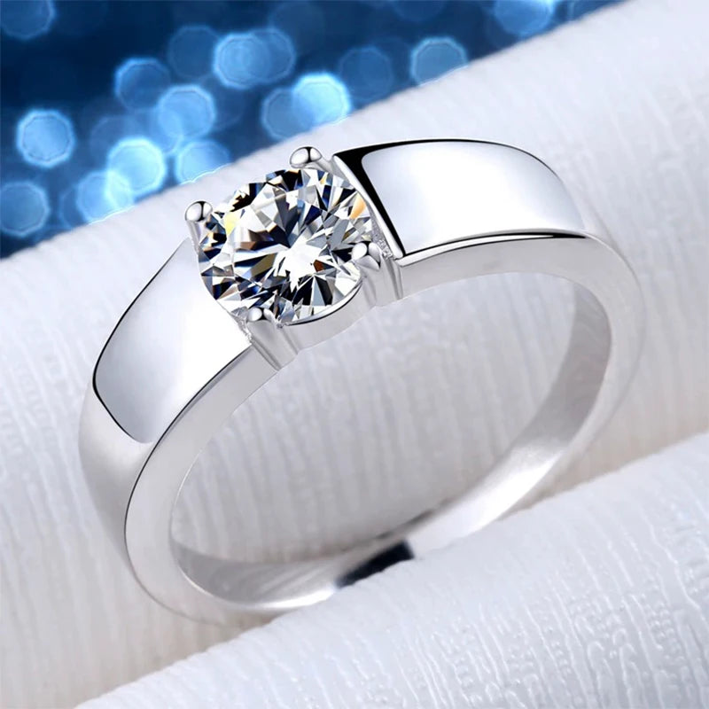 Tezzc 2ct Moissanite Wedding Band Men Ring 925 Sterling Silver classic Engagement Diamond Men Rings With Certificate Jewelry