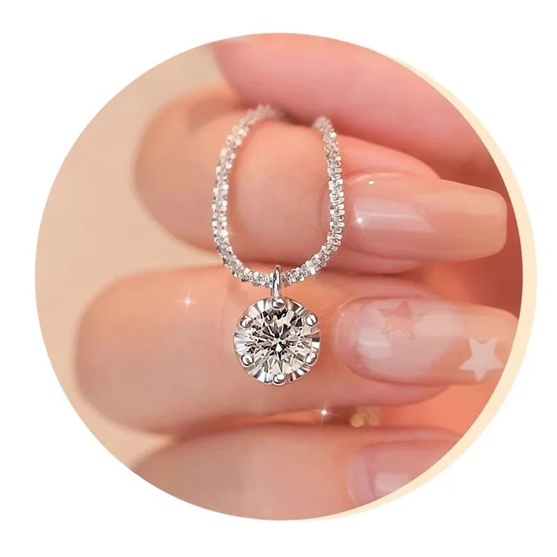 Sparkling Sterling Silver Necklace – Women’s Fashion Clavicle O-Chain with Clear Zircon Pendant, Versatile Elegant Jewelry for Everyday & Parties.