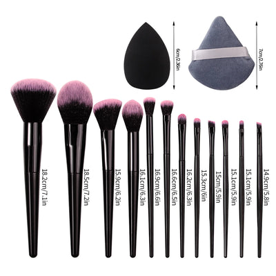 Professional makeup tool set: 12 makeup brushes, 2 water-drop makeup sponge eggs, and 2 triangular powder puffs